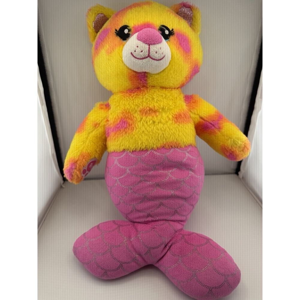 Build-A-Bear Workshop Mermaid Cat Plush Yellow Orange Tie Dye Pink Glitter Tail